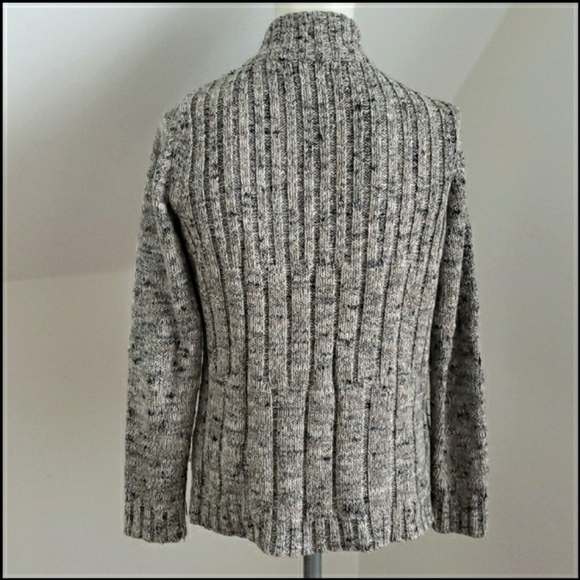 Liz Claiborne Ribbed Marbled Tan & Gray Knit 1/4 Zip Sweater, Size M - Picture 2 of 16